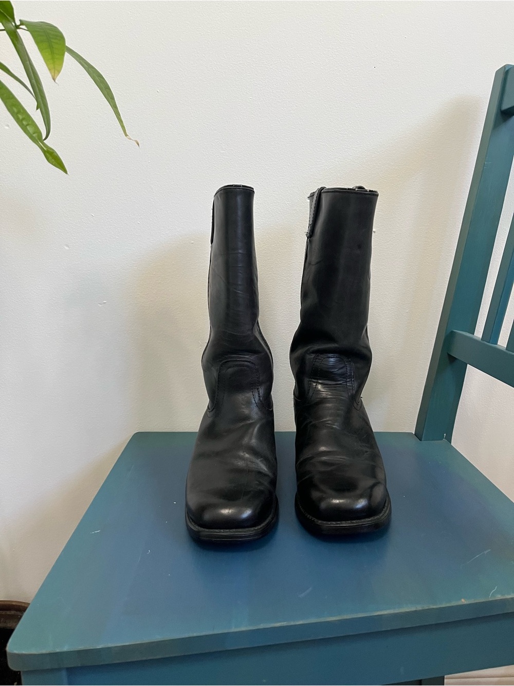 Classic Black Leather Mid-Calf Heeled Boots